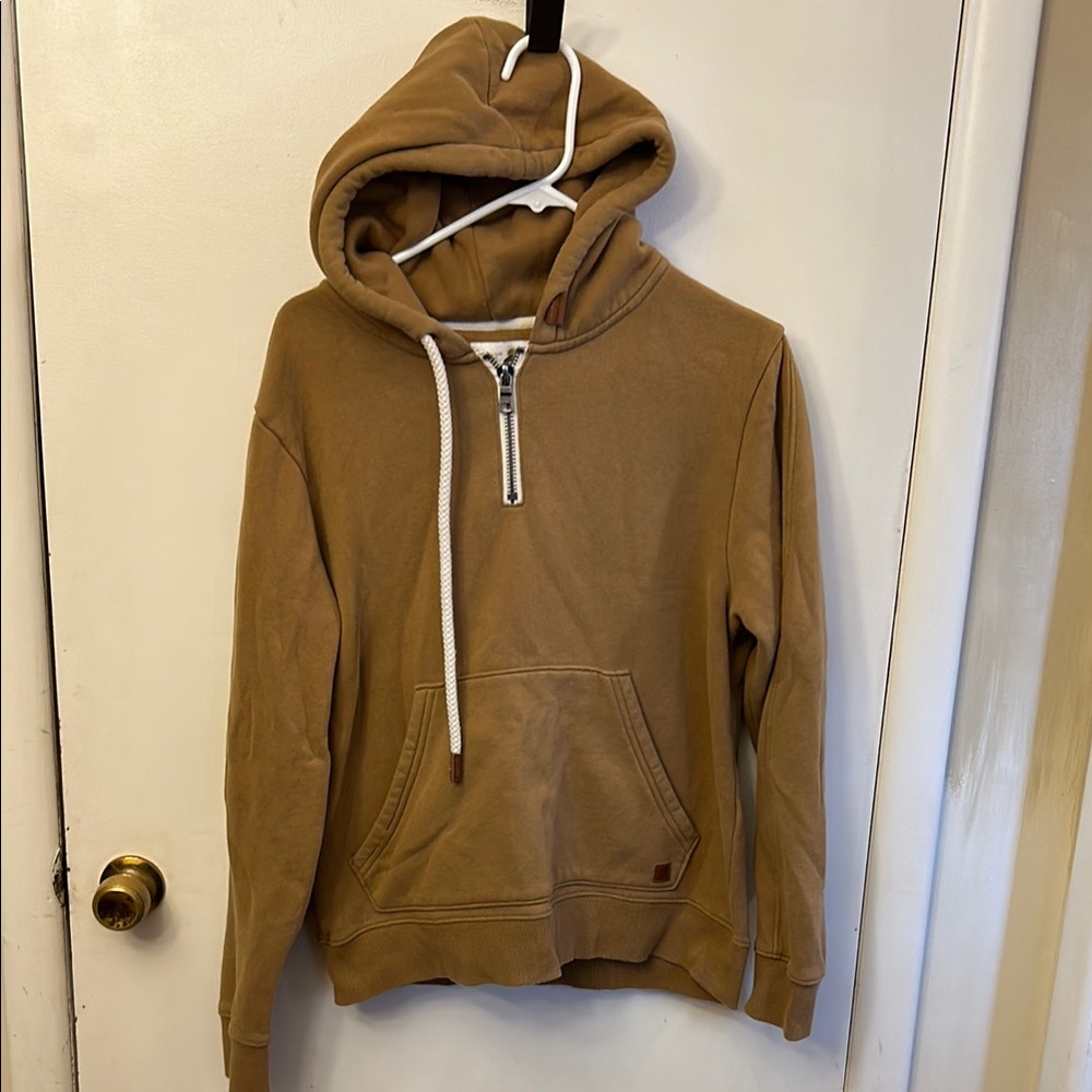 Fundamental Coast Men's Tan Half-Zip Hoodie Sweater Light Brown Size Small